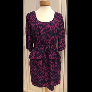 Pink and Navy Chevron print Peplum Dress